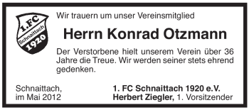 Traueranzeige von Konrad Otzmann von Pegnitz-Zeitung